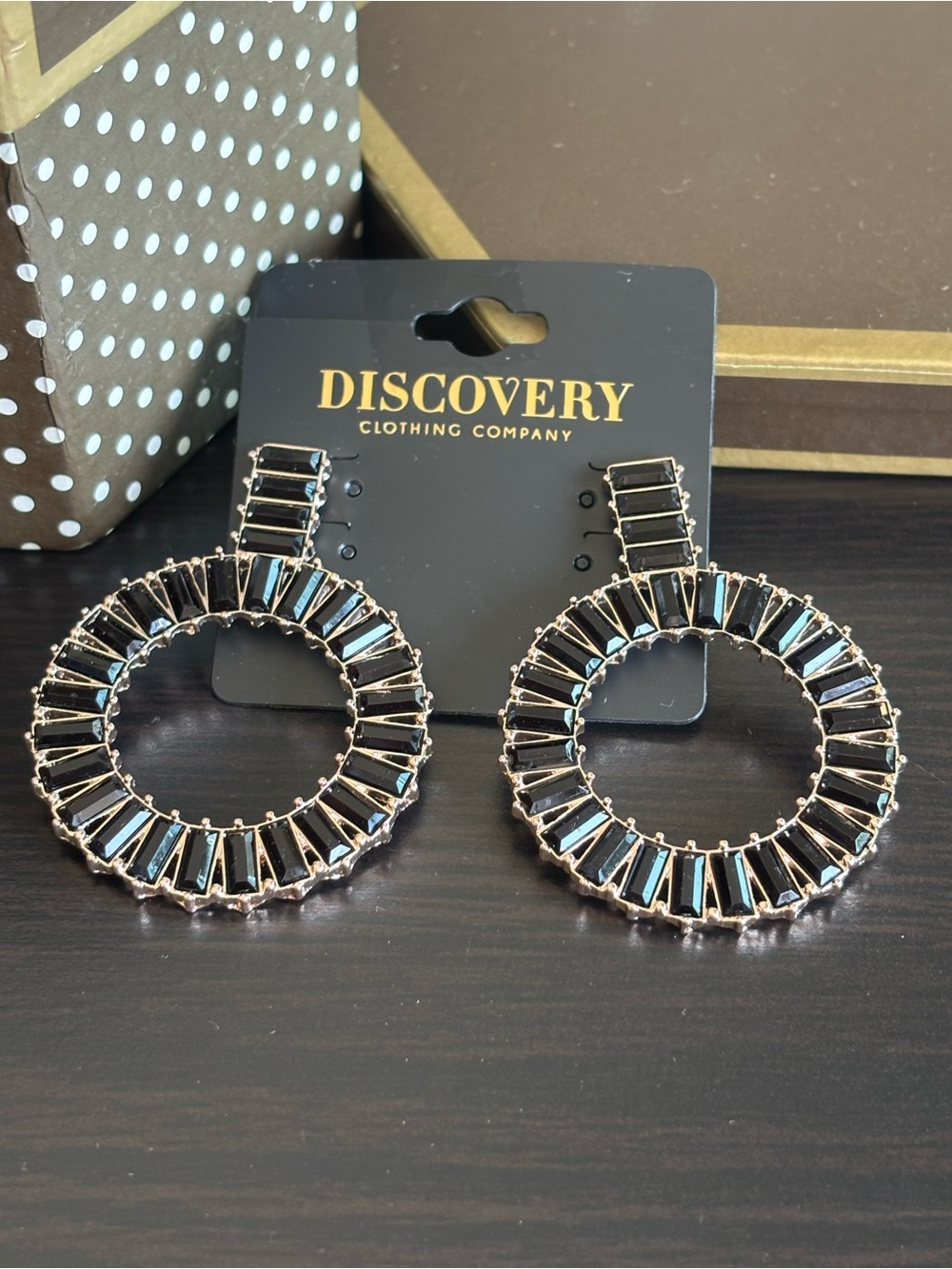 Stunning Rose Gold Tone and Black Crystal Earrings